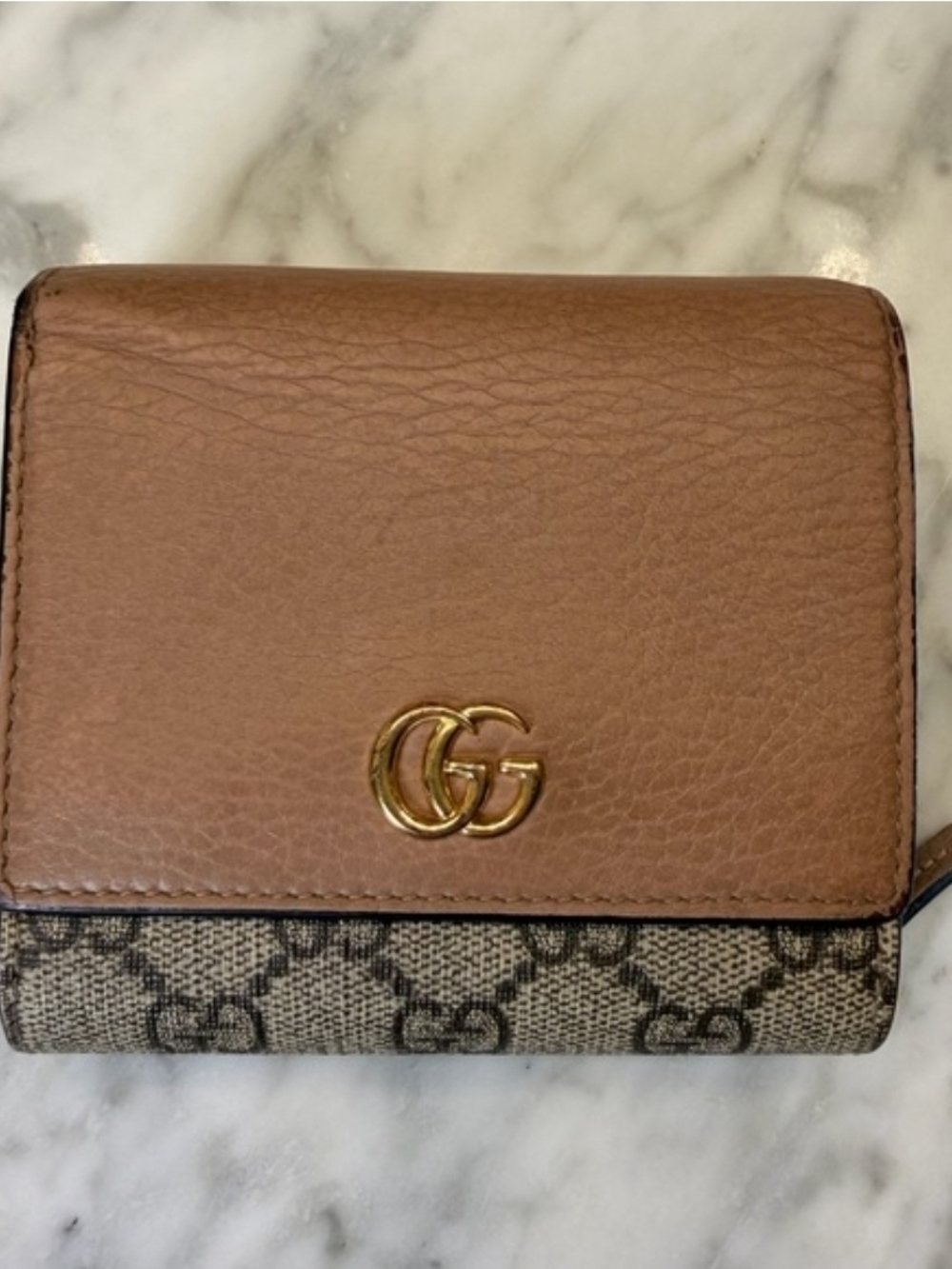 Gucci Brown Leather & GG Canvas Bifold Wallet